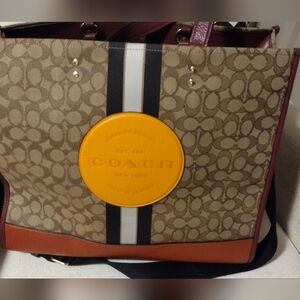 Authentic Coach Dempsey Tote 40 Signature Canvas Tote with Orange Patch